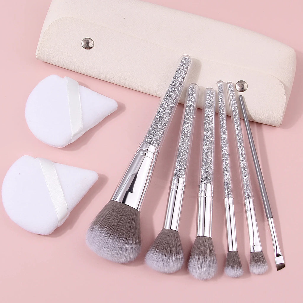 KOSSHOW 9-Piece Makeup Brush Kit with PU Pouch | Silver Makeup Brush Set QXL