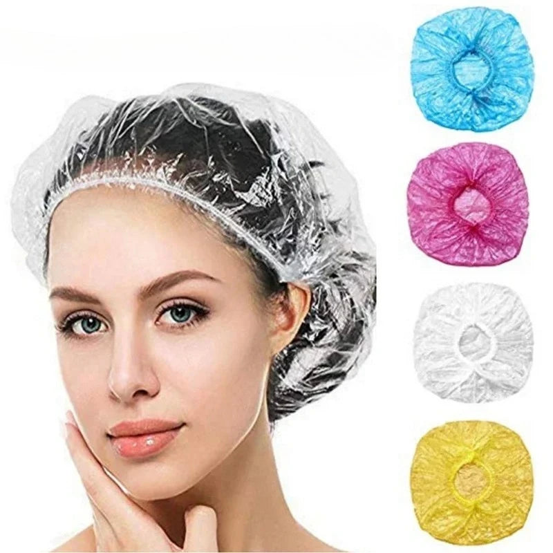 100-Pack Disposable Waterproof Shower Caps – Elastic Bath Hair Cover Disposable Shower Cap QXL