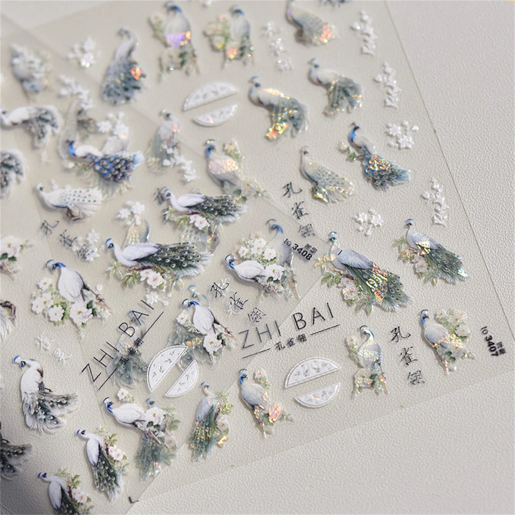 5D Laser Nail Art Stickers – Peafowl & Phoenix Decals Nail Art Stickers QXL
