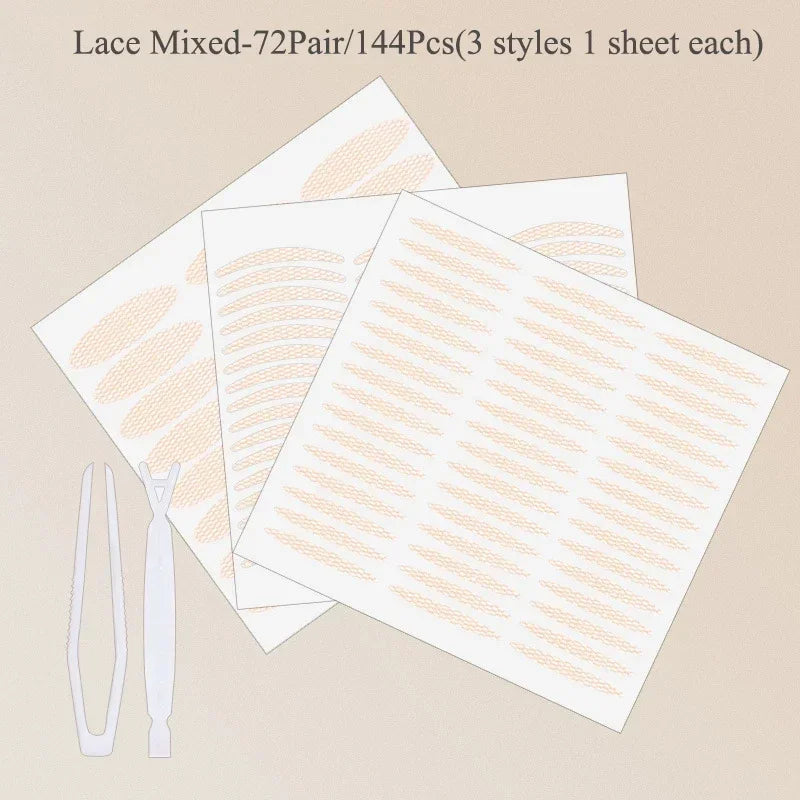 Invisible Double Eyelid Tape Stickers | Lace Mesh 36–240 Pcs Eyelid Tape Stickers QXL 04Lace Mix 144Pcs