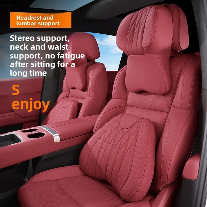 Luxury Leather Car Neck Pillow & Lumbar Support Cushion Car Seat Cushion QXL