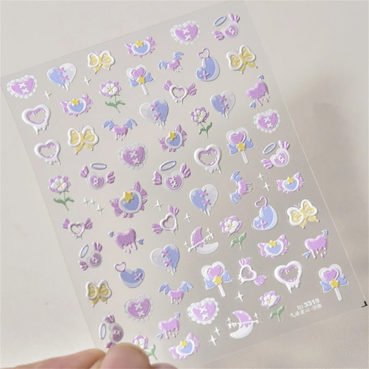 5D Kawaii Pink Purple Heart Nail Art Stickers | DIY Decals Nail Art Stickers QXL