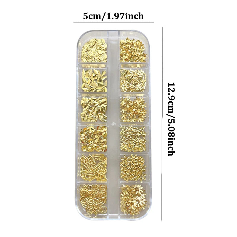 Christmas Nail Art Charms 12-Grid | Metal Xmas Sequins Set Nail Art Charms QXL