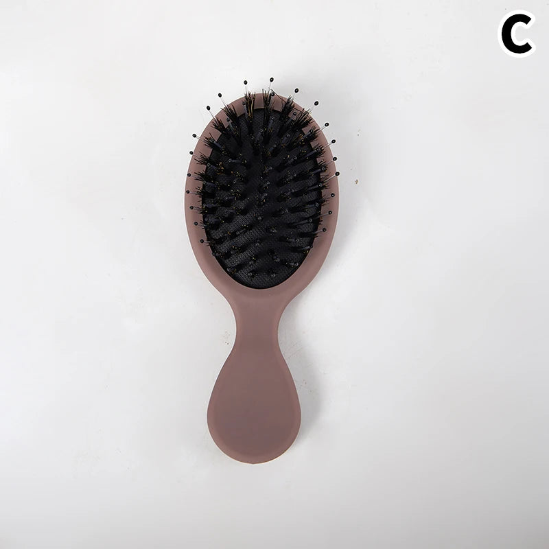 Oval Boar Bristle & Nylon Hair Brush | Anti-Static Mini Brush Boar Bristle Hairbrush QXL Purple