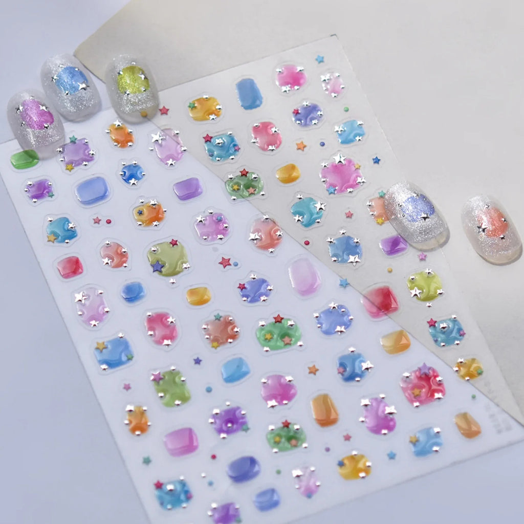 5D Macaron Star Nail Stickers | Gradient Candy Color Decals Nail Art Stickers QXL