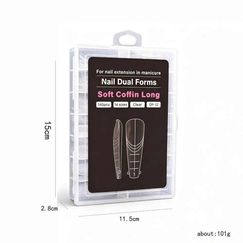 140-Pc French Nail Dual Form Molds | 14 Sizes, Reusable Nail Extension Molds QXL