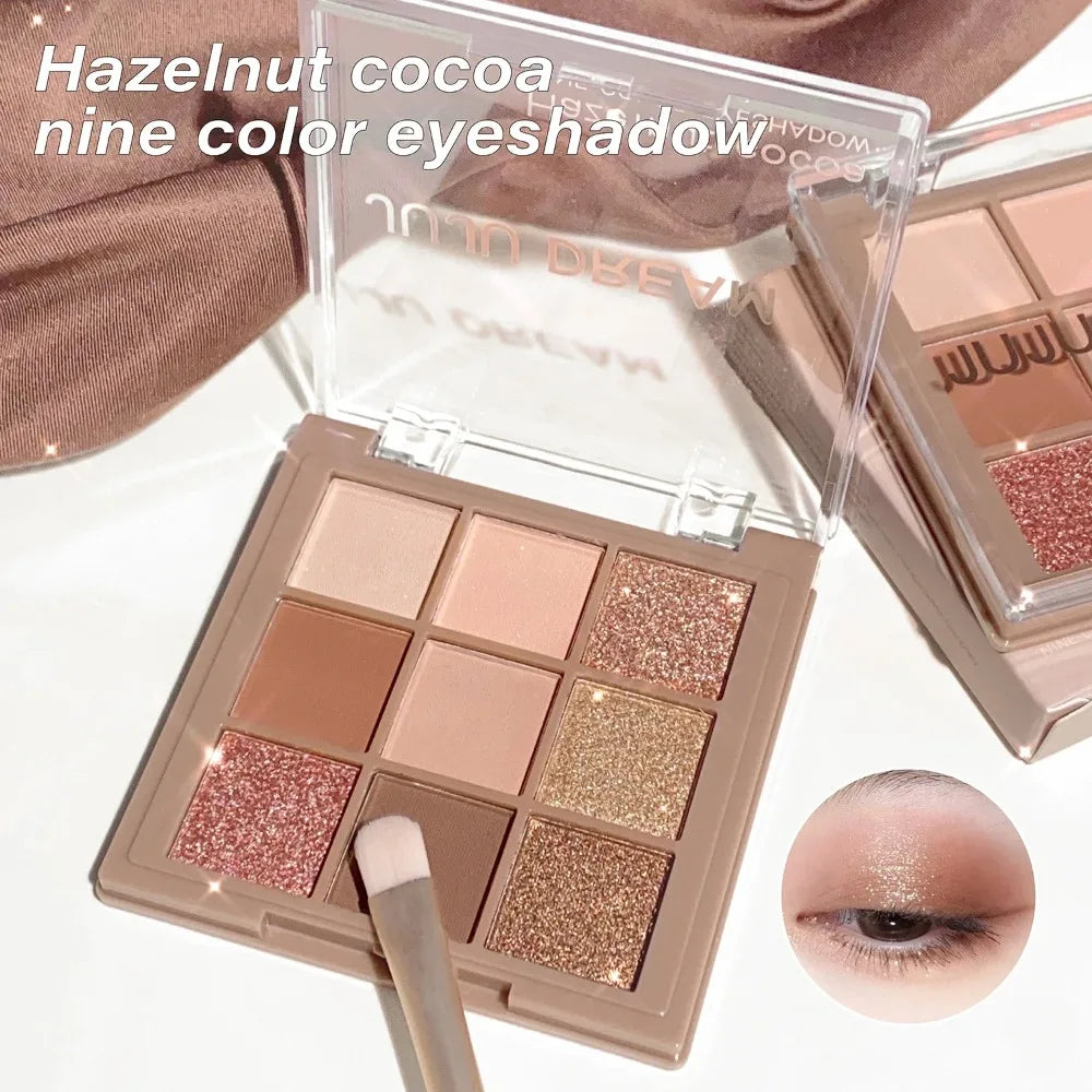 9-Color Nude Eyeshadow Palette | Matte Shimmer Cocoa Korean Eyeshadow Palette QXL