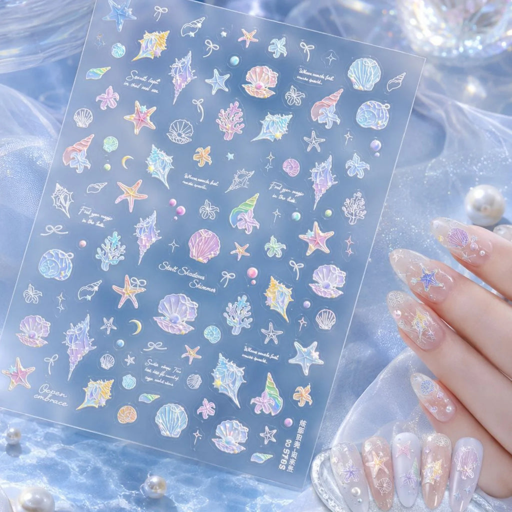 5D Holographic Nail Stickers | Summer Shell & Starfish Decals Nail Art Stickers QXL