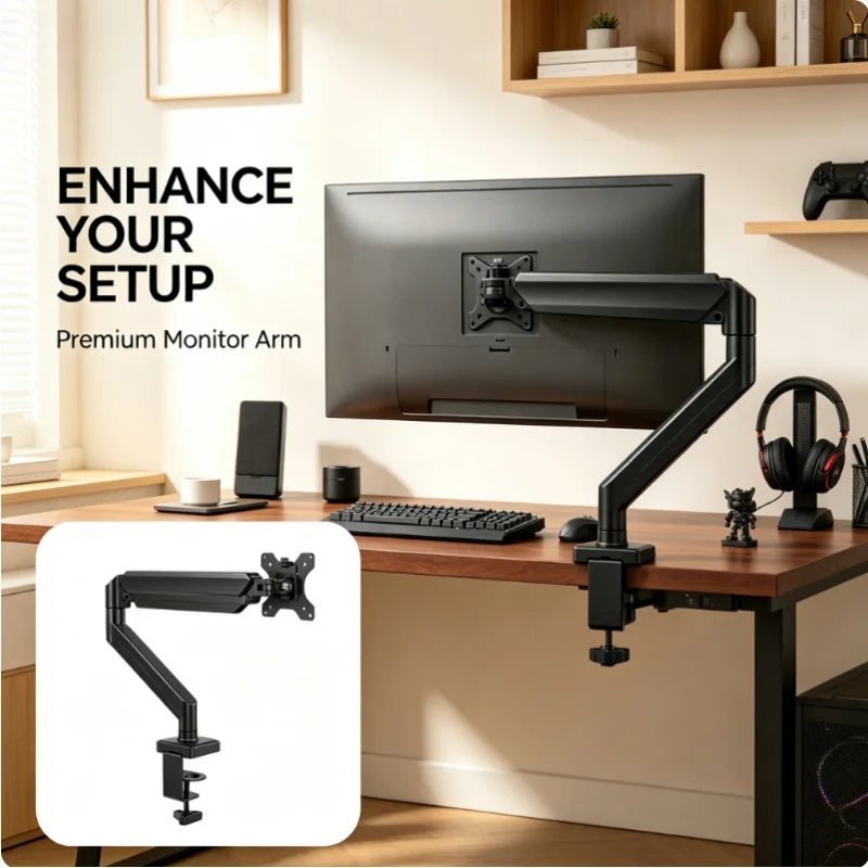 Single Monitor Mount Stand – 32" VESA Desk Bracket Adjustable Monitor Mount Stand QXL