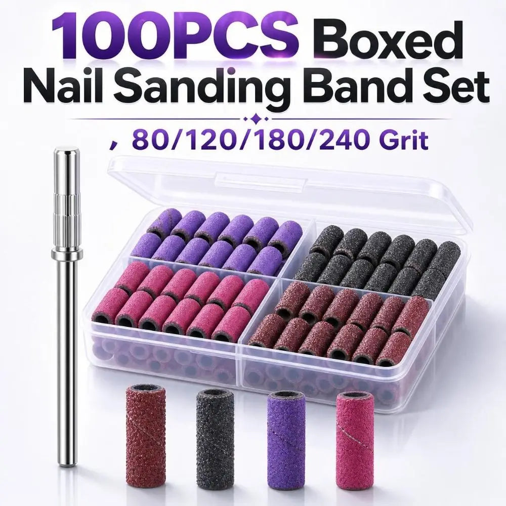 100-Pack Mixed Grit Nail Sanding Bands 80/120/180/240 + Mandrel Nail Sanding Bands QXL