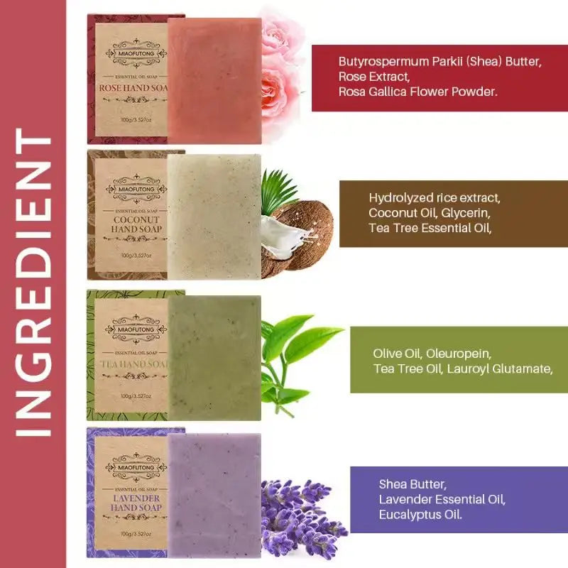 4-Pc Coconut Oil Lavender Rose Soap Gift Set | Face & Hand Botanical Soap Set QXL
