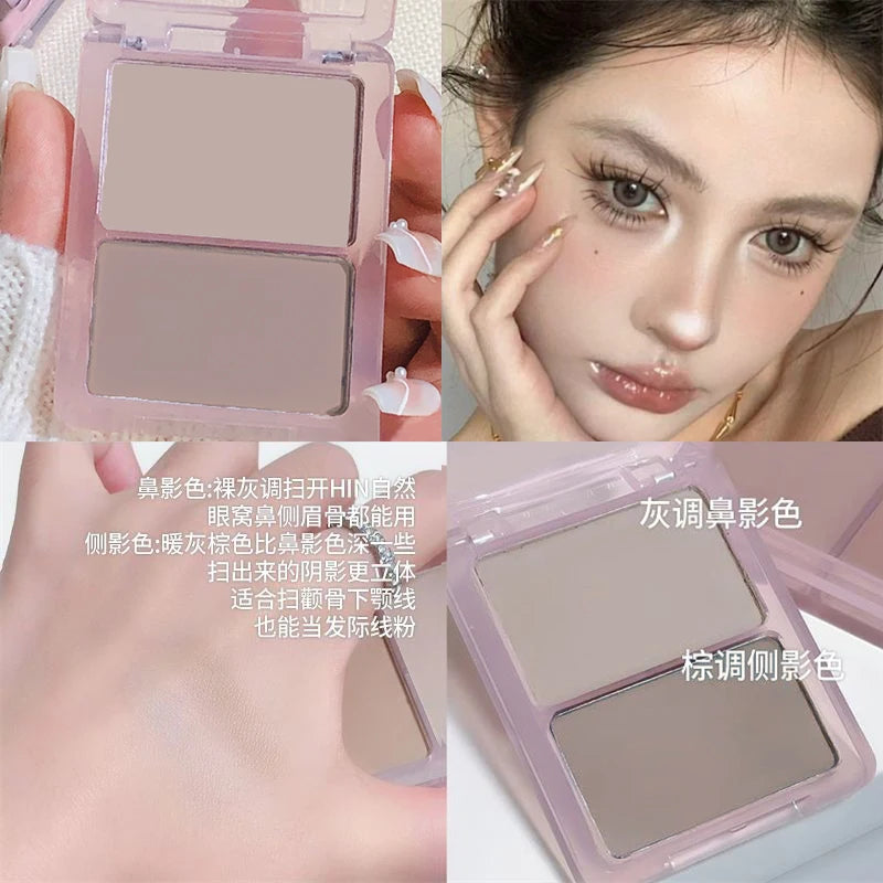 Two-Tone Matte Contour & Blush Palette | Korean 3D Sculpt Contour Blush Palette QXL 04 Grey brown color