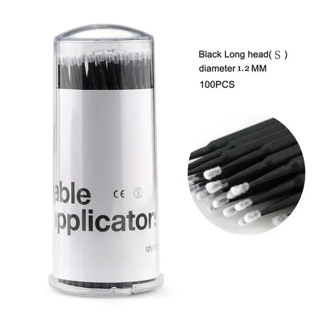 100-Pack Disposable Micro Brushes for Lash Extensions & Lips Disposable Micro Brushes QXL M181 Black S box