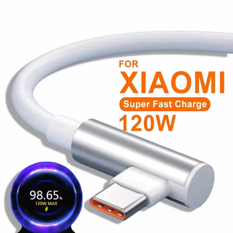 120W 6A USB-C Fast Charging Cable 90° Elbow – Xiaomi & More USB-C Charging Cable QXL