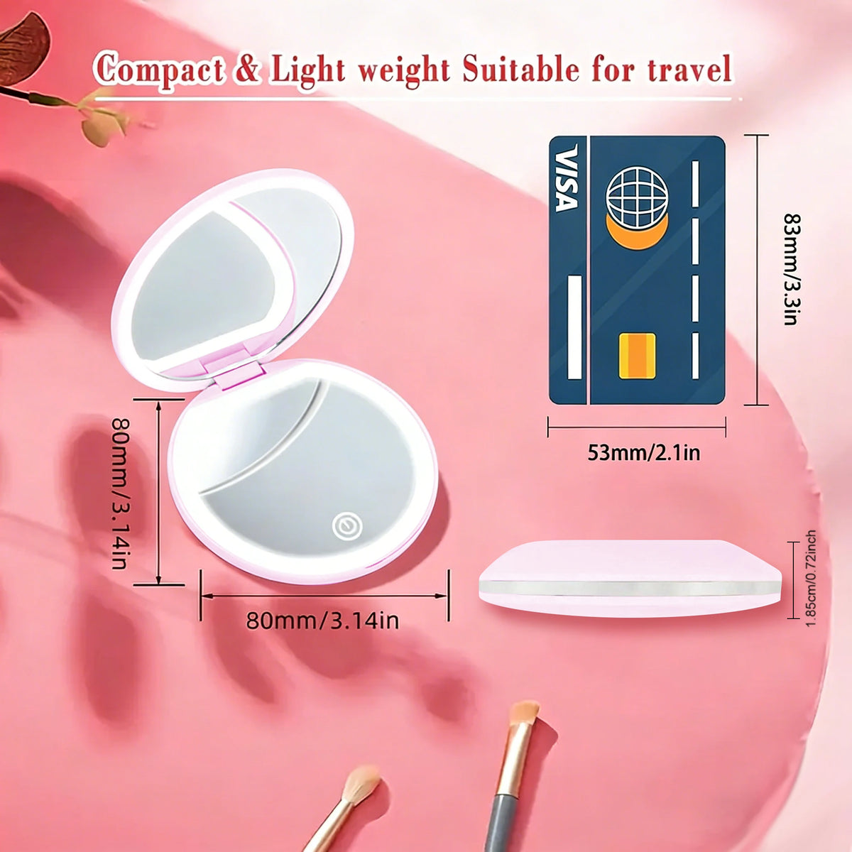 LED Compact Makeup Mirror 1X/3X Magnification | Rechargeable Lighted Makeup Mirror QXL