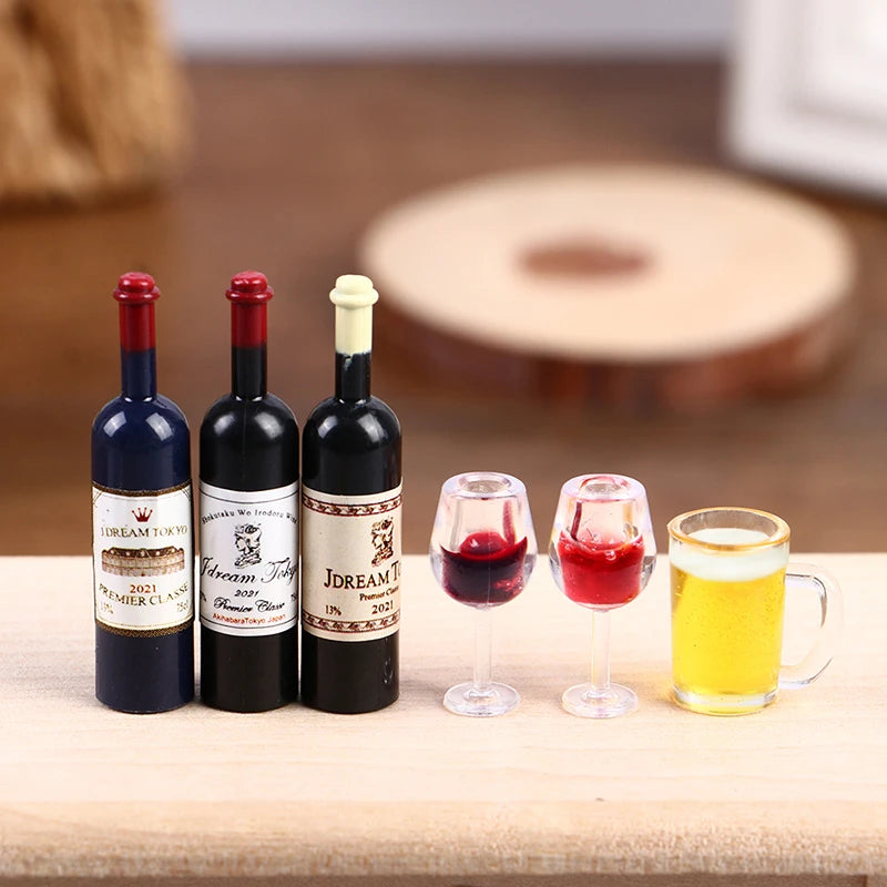 1:12 Dollhouse Miniature Drinkware Set – 15-Pc Wine & Beer Dollhouse Miniatures QXL