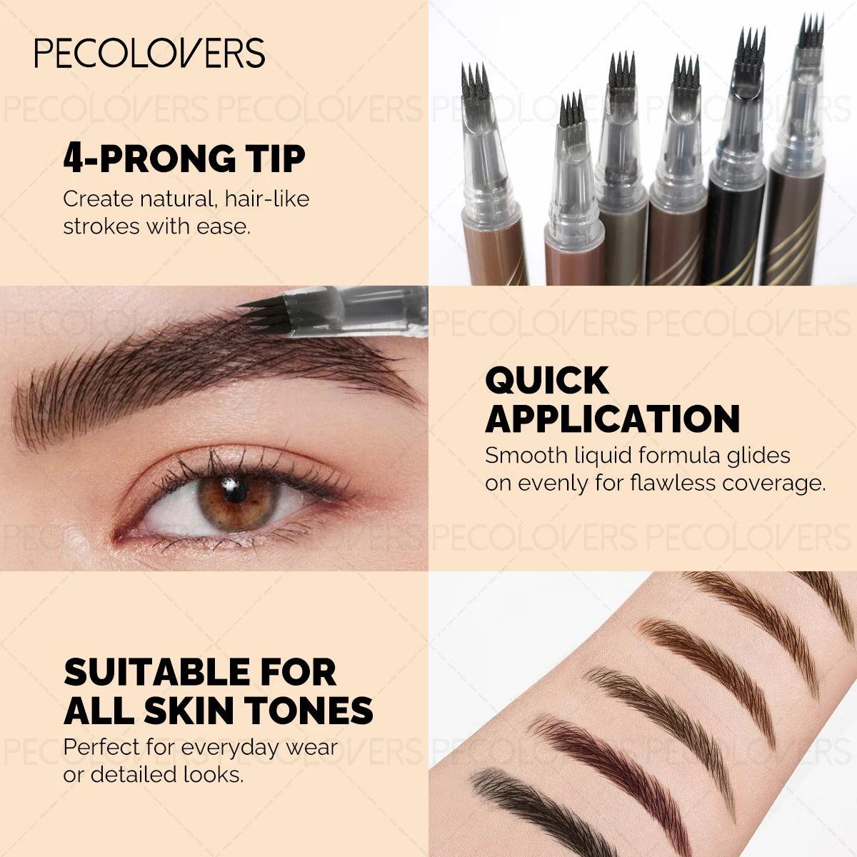 PECOLOVERS 4-Fork Liquid Eyebrow Pencil – Waterproof & Natural Liquid Eyebrow Pencil QXL