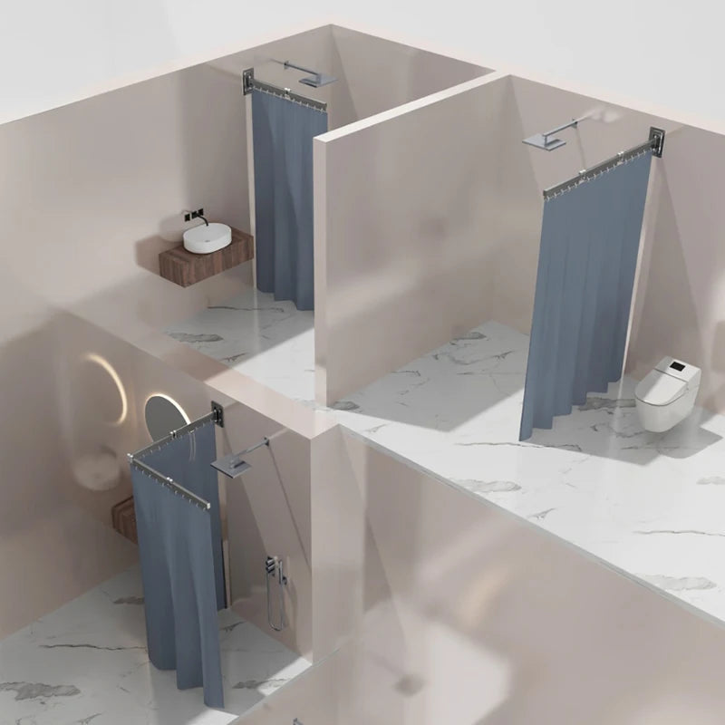 Folding Shower Curtain Set | Aluminum Alloy No-Drill Rod Folding Shower Curtain Set QXL