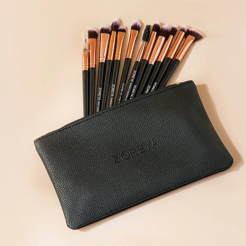 ZOREYA 12-Piece Eye Makeup Brush Set | Eyeshadow & Concealer Eye Makeup Brush Set QXL Black set with bag