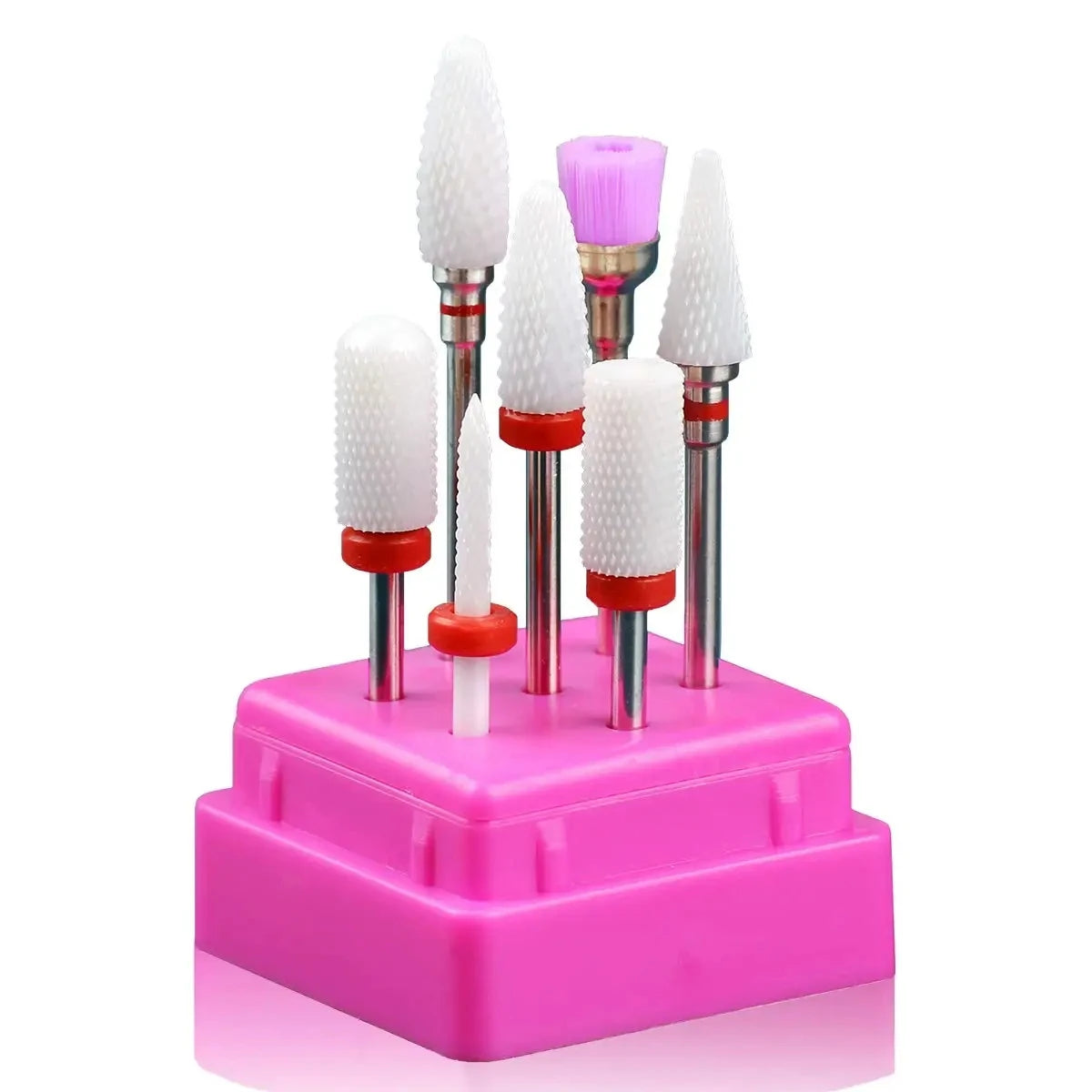 7-Pc Ceramic Nail Drill Bits Set | Gel Removal Manicure Kit Ceramic Nail Drill Bits QXL Red 7pc