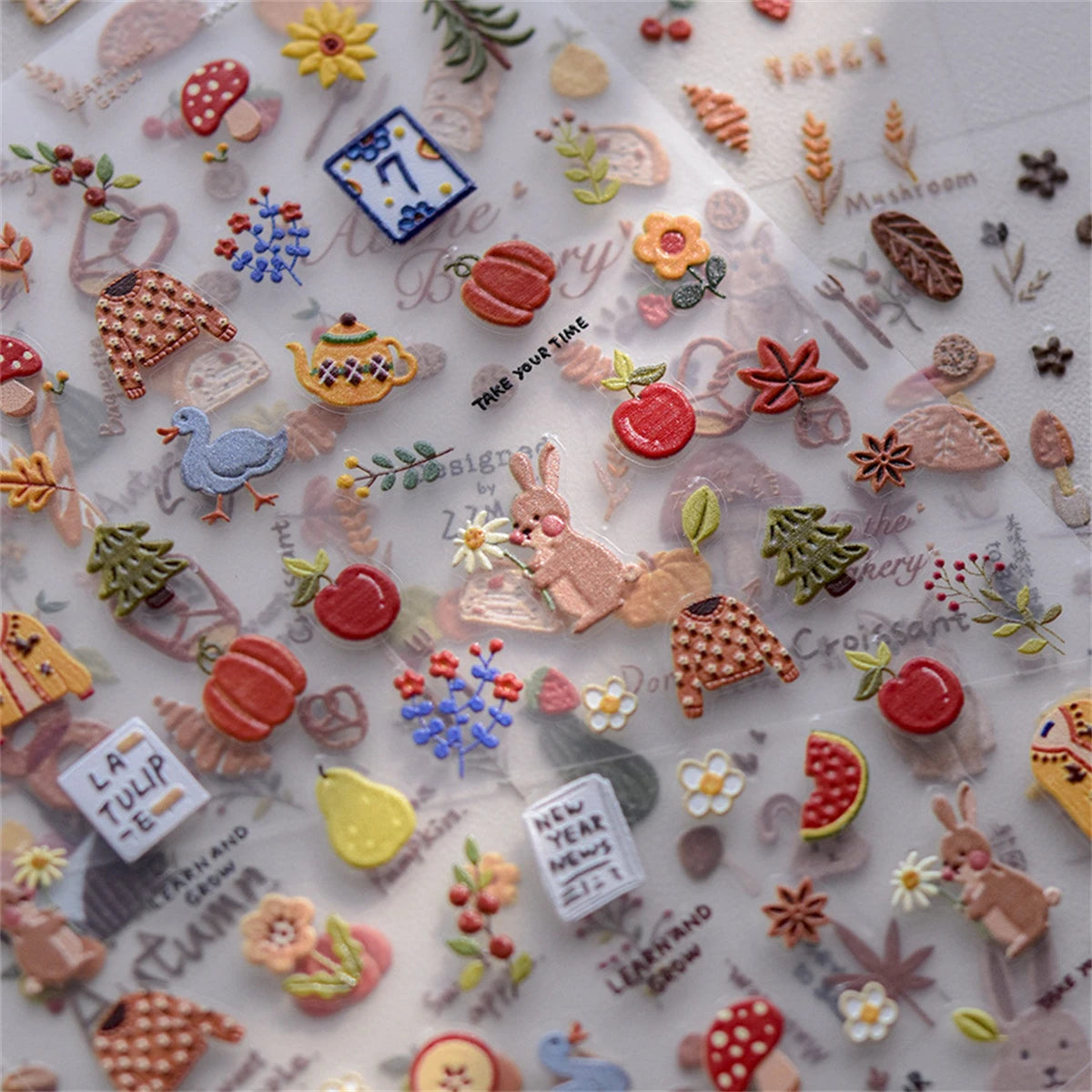 5D Kawaii Nail Stickers – Autumn Picnic Self-Adhesive Decals Nail Art Stickers QXL