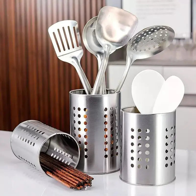 Stainless Steel Cylindrical Cutlery & Chopstick Holder Utensil Holder QXL