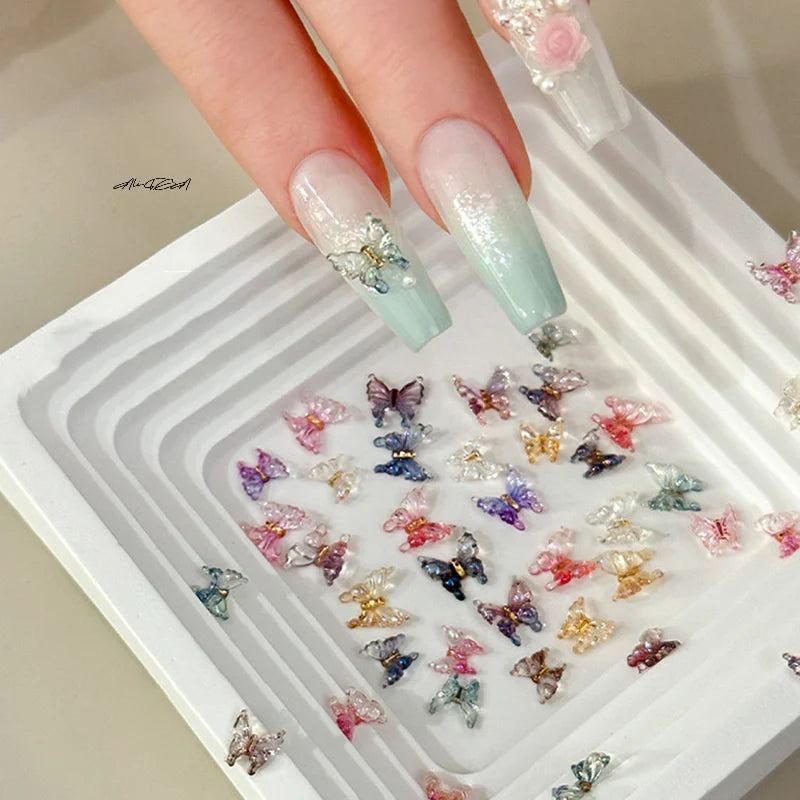 30-Pack 3D Butterfly Nail Charms | Resin Bowknot Decorations Nail Art Charms QXL