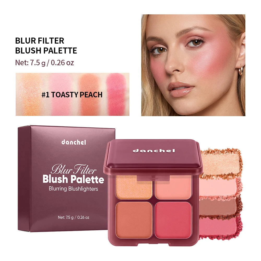 4-Shade Blush Palette Matte & Shimmer Soft Blur Finish Blush Palette QXL 01