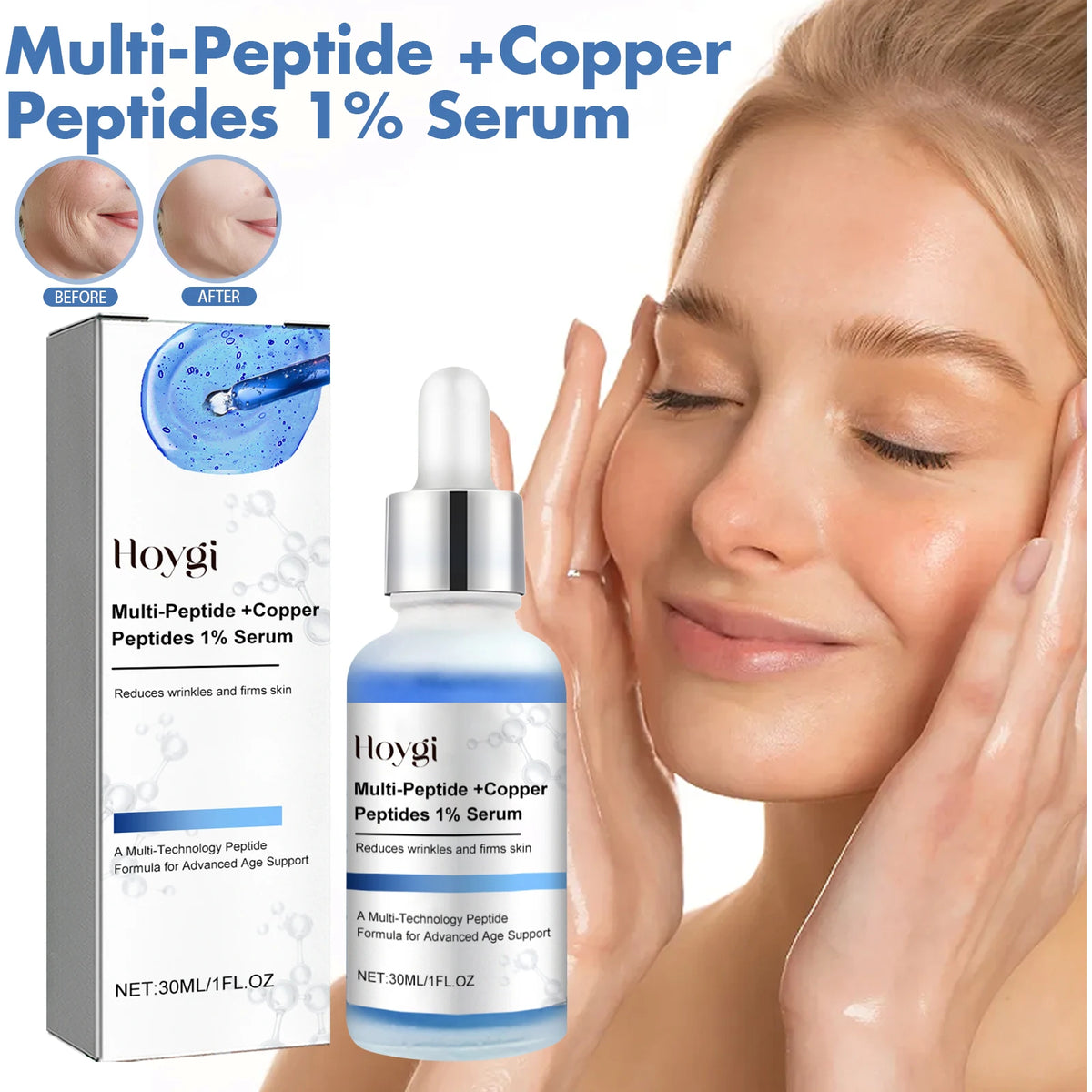 Hoygi Multi-Peptide Copper Peptide Face Serum | 30ml Peptide Face Serum QXL