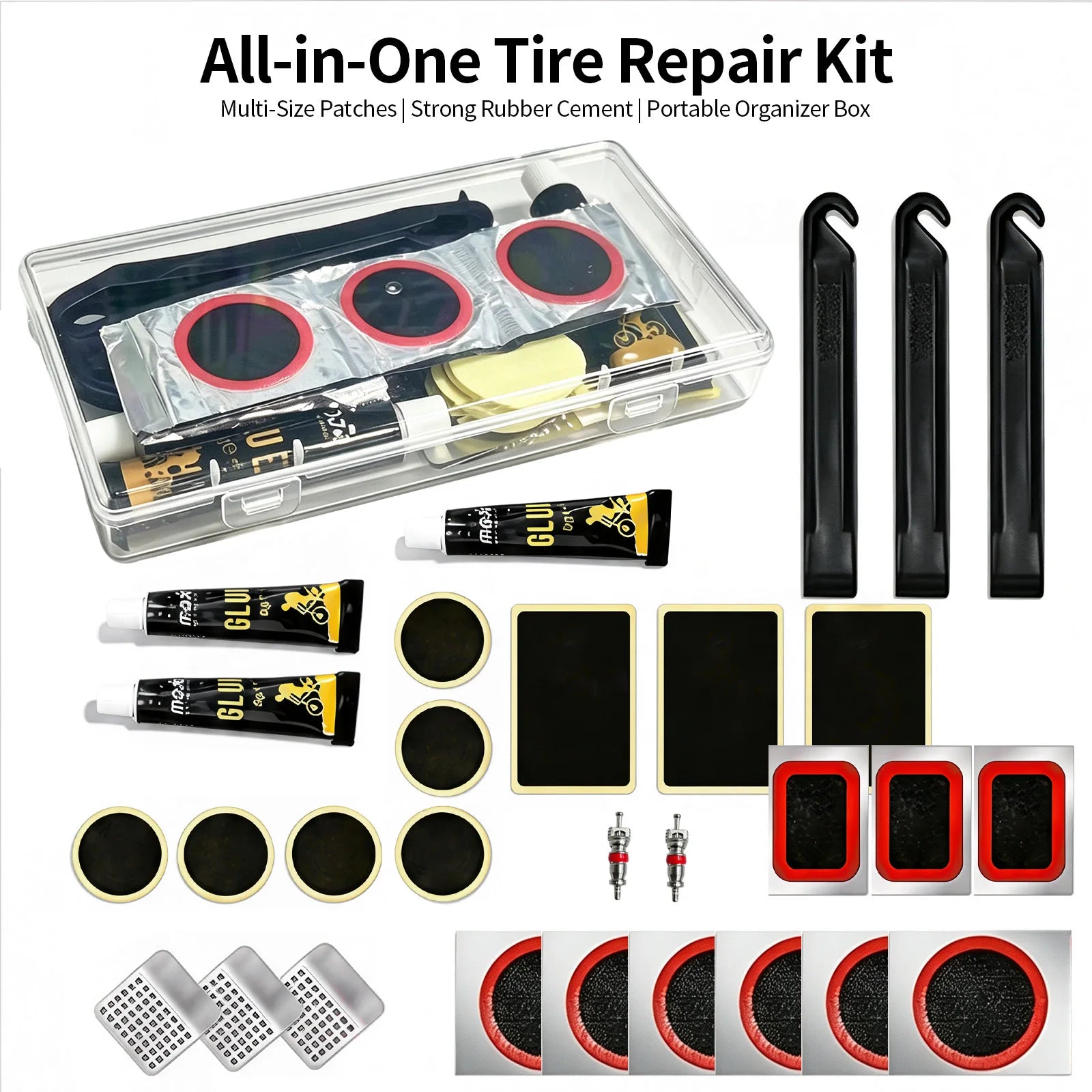 Bike Tyre Puncture Repair Kit | Patches, Levers & Carry Case Tyre Repair Kit QXL Tire Repair Kit