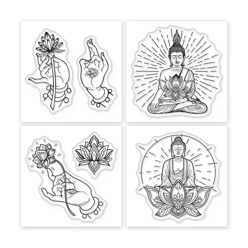 4-Pack Mini Buddha Lotus Clear Silicone Stamps for Scrapbooking Craft Stamps Set QXL