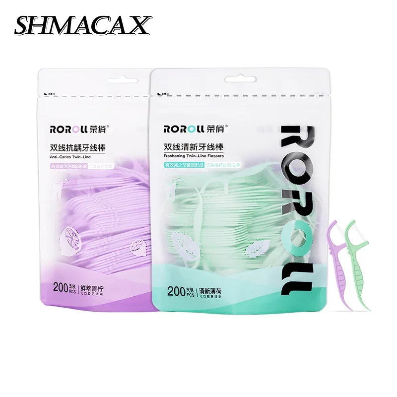 200-Pack Double-Line Mint Dental Floss Picks | Shmacax Dental Floss Picks QXL