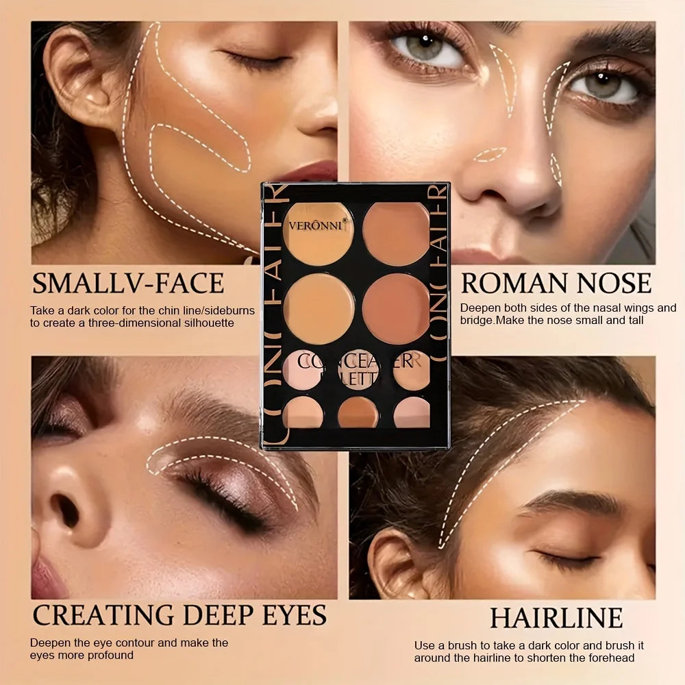 10-Colour Concealer & Contour Palette Set with Brush Concealer Palette Set QXL