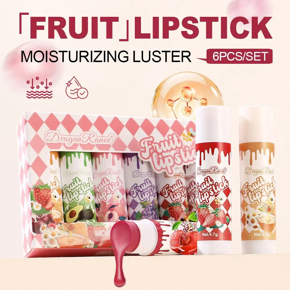 Dragon Ranee Fruit Tinted Lip Balm Set – 6 Glossy Sticks Tinted Lip Balm Set QXL