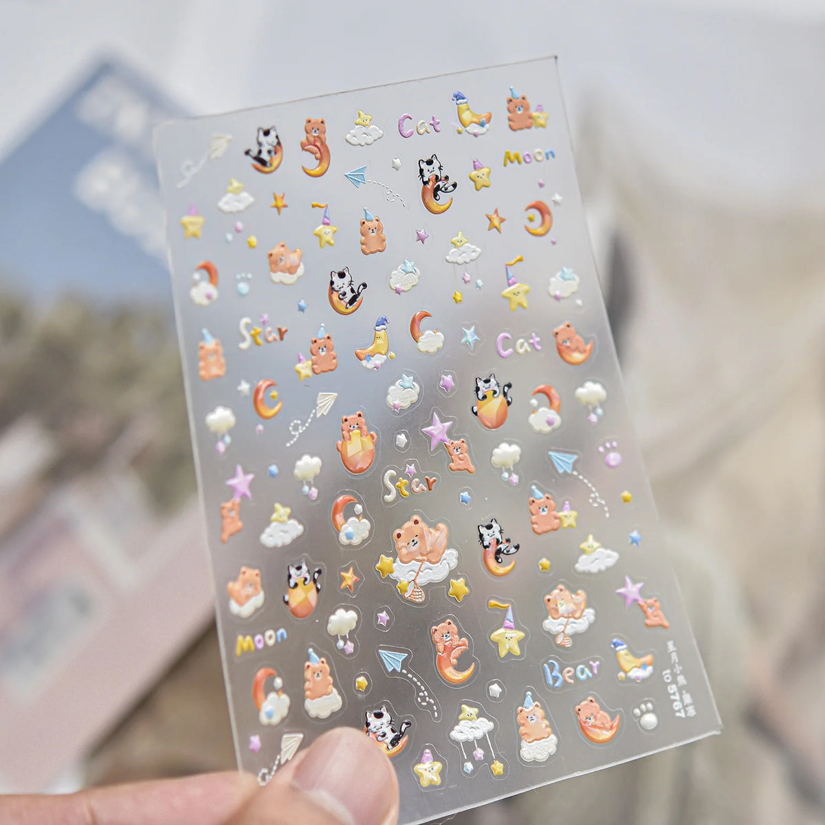 5D Cartoon Nail Stickers | Bear Panda Cat Moon Self-Adhesive Nail Art Stickers QXL
