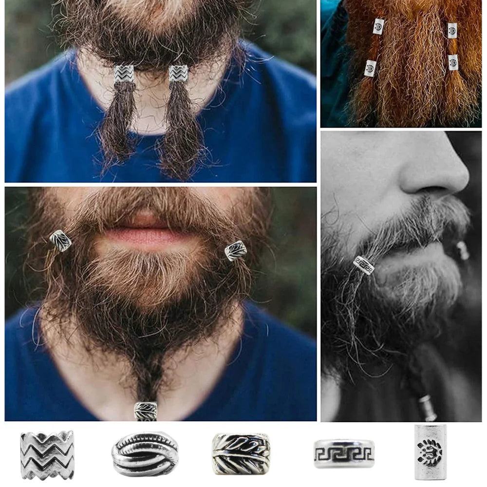 10-Pack Viking Rune Dreadlock Beard Bead Rings | Silver Metal Hair Braid Beads QXL