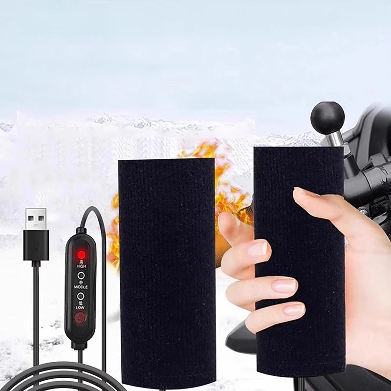 USB Heated Motorcycle Handlebar Covers | 3-Speed Grip Warmer Heated Handlebar Cover QXL