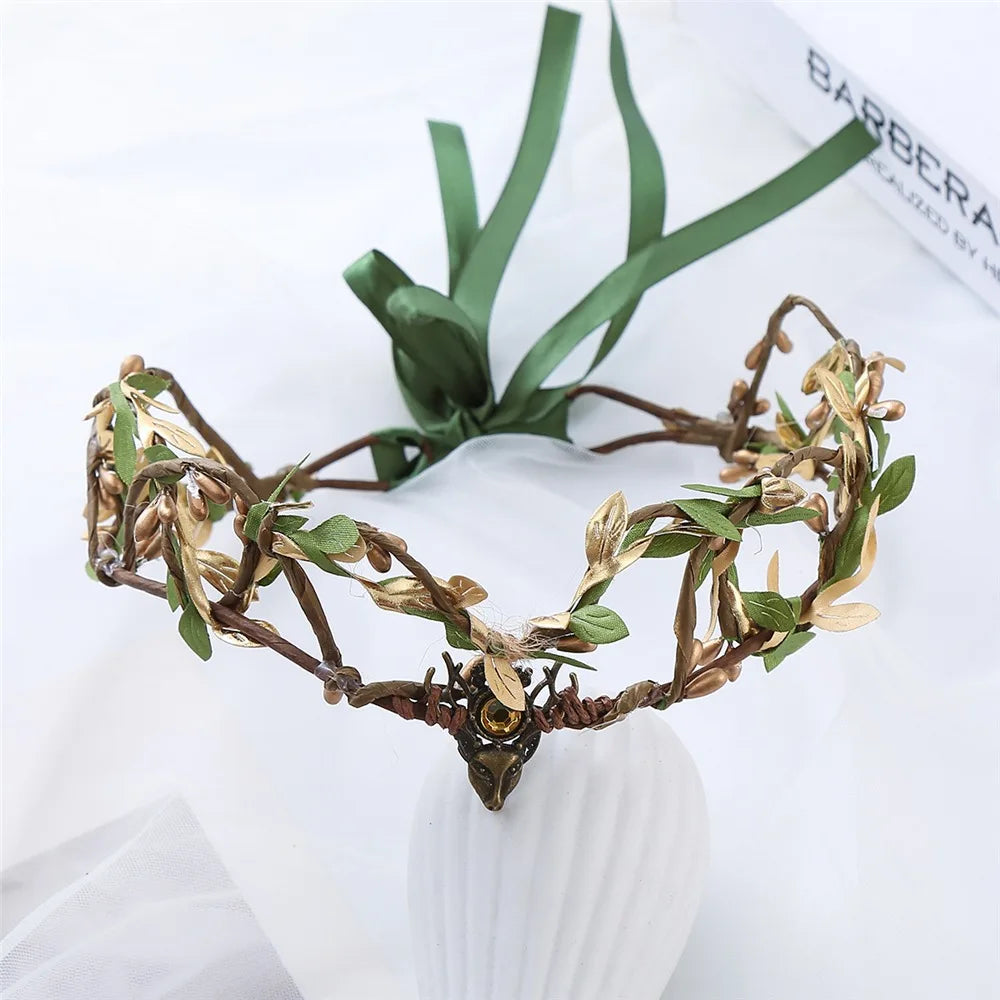 Black Green Antler Crown | Forest Fairy Headpiece for Women Costume Headpiece QXL Green