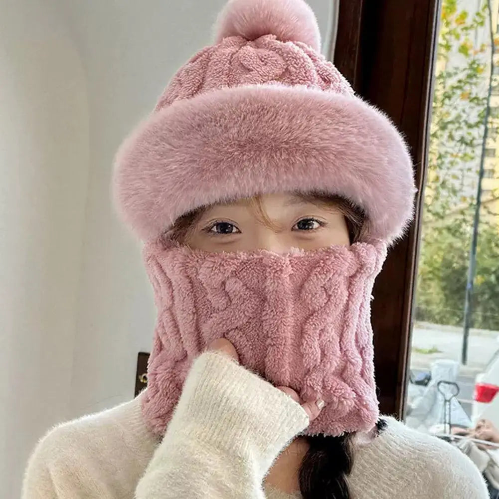 Women's Plush Hooded Winter Beanie | Windproof Fleece Hat Hooded Winter Beanie QXL