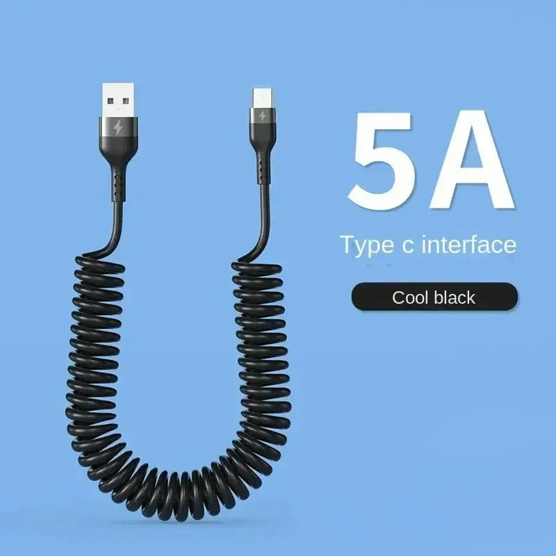 Retractable USB-C to USB-C Fast Charging Cable 66W 5A Retractable USB-C Cable QXL Black 1m