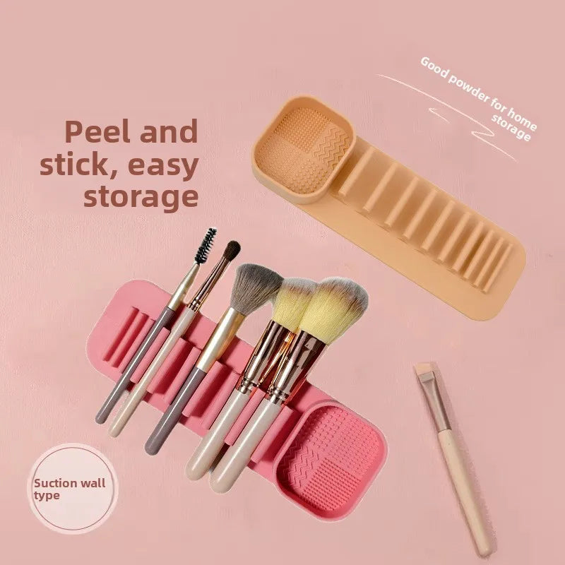Silicone Makeup Brush Cleaner & Wall-Mount Drying Rack Brush Cleaner Rack QXL