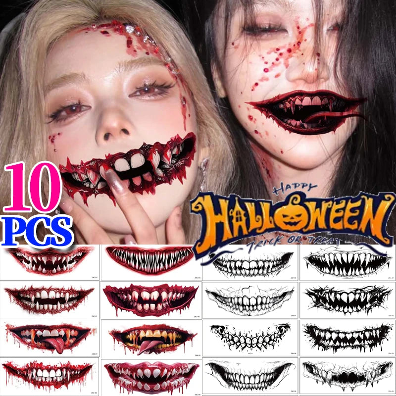 Halloween Big Mouth Temporary Tattoo Stickers – 1 or 10 Sheets Temporary Tattoo Stickers QXL