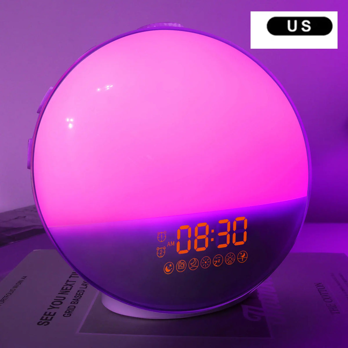 Wake Up Light Alarm Clock | RGB Night Light, FM Radio & White Noise Wake Up Light Clock QXL White with us plug