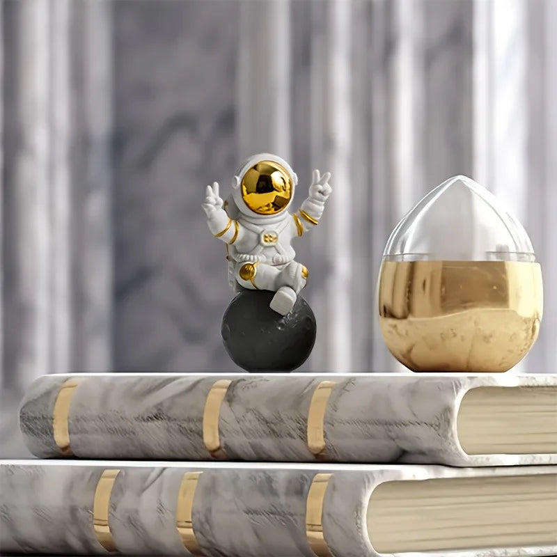 Gold Chrome Astronaut Figurine with Marble Base | Sci-Fi Decor Decorative Figurine QXL