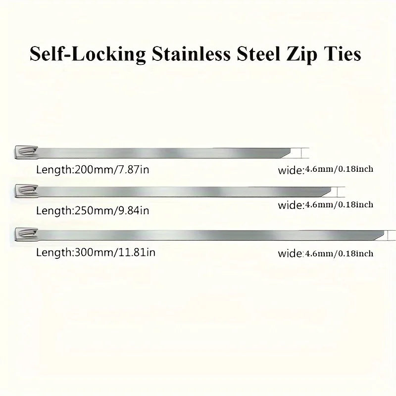 100-Pack Stainless Steel Self-Locking Cable Ties | Heavy Duty Metal Cable Ties QXL