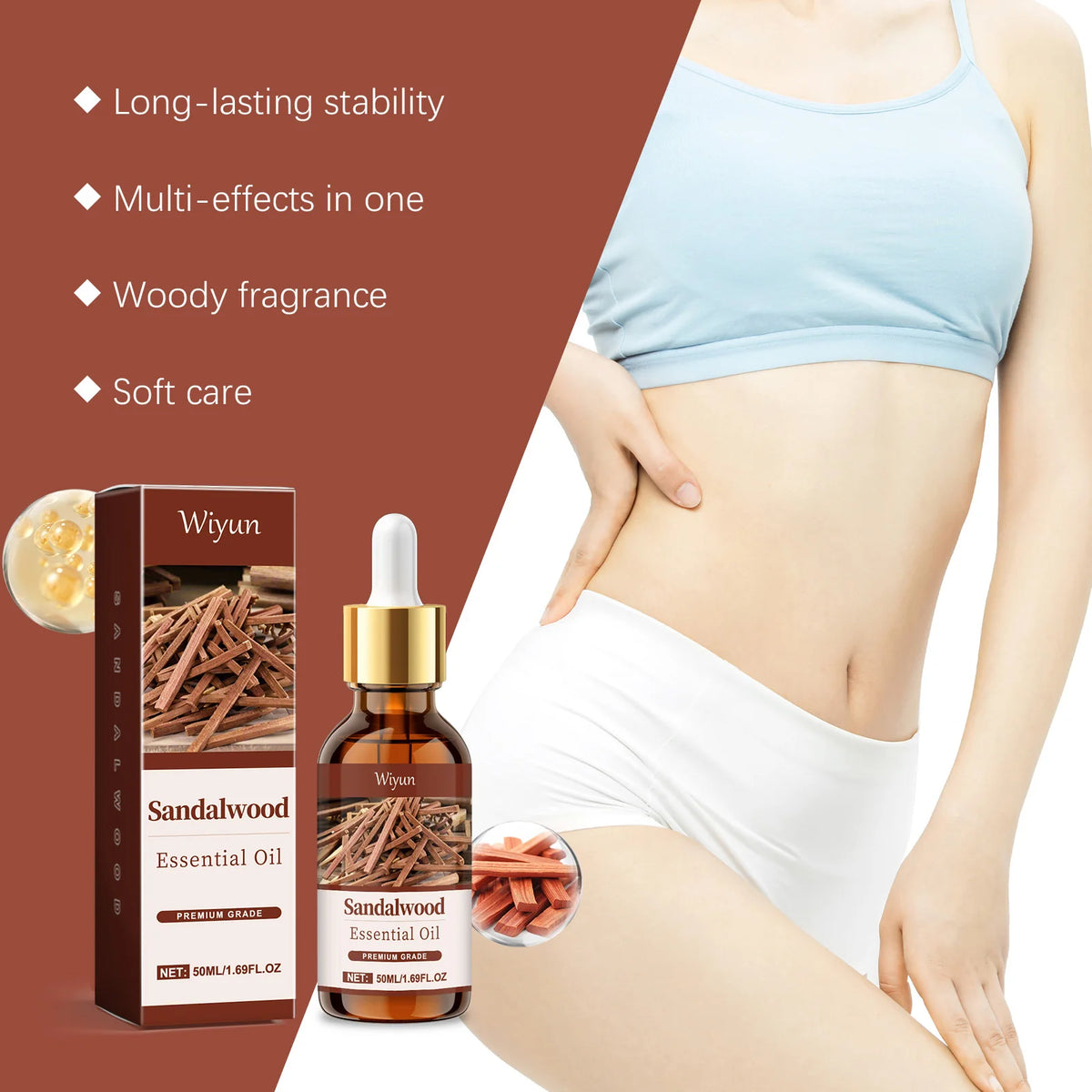 WIYUN Sandalwood Essential Oil – Hair & Skin Care 50ml Hair & Skin Essential Oil QXL