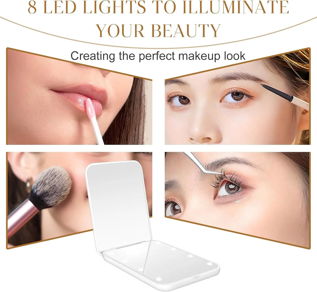 LED Pocket Makeup Mirror 1X/3X Magnification | Travel Mirror LED Makeup Mirror QXL