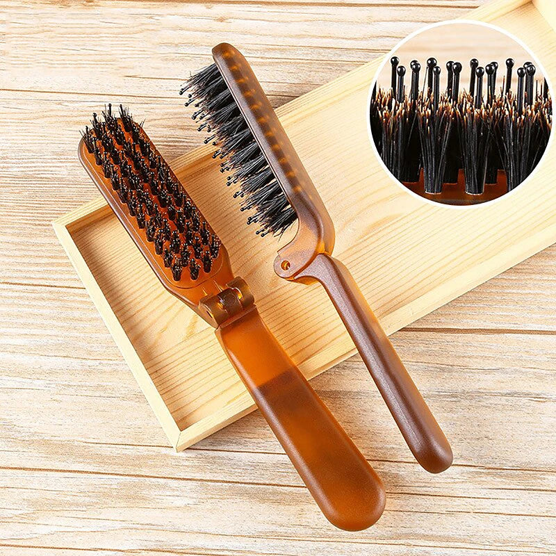Boar Bristle Foldable Pocket Hair Brush | Amber Travel Comb Foldable Hair Brush QXL
