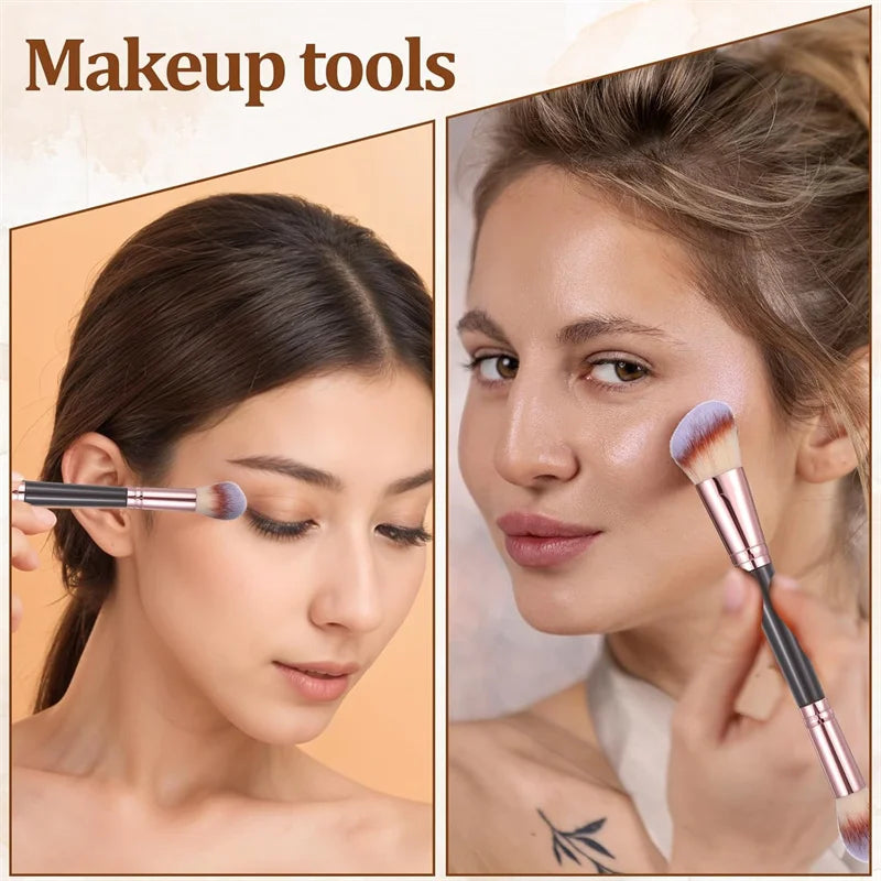 2-in-1 Double-Ended Flame Contour & Foundation Brush Dual Makeup Brush QXL