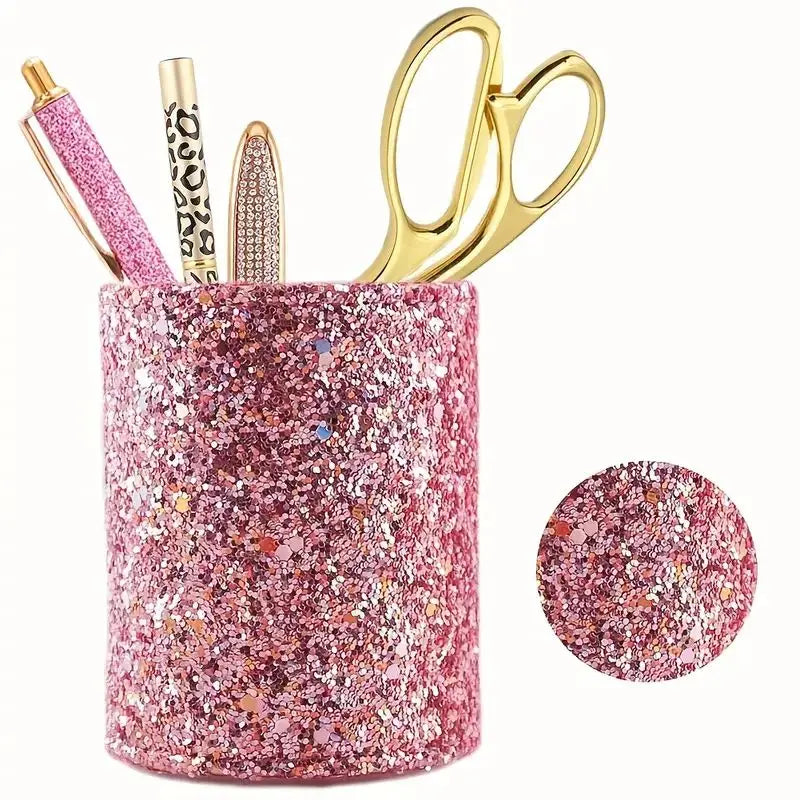 Bling Makeup Brush & Nail Art Pen Holder – Desk Organizer Makeup Brush Holder QXL Pink